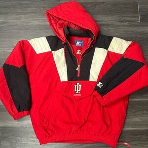 Vintage 90’s Indians Hoosiers STARTER Red, Black & White Hooded Pullover Jacket
